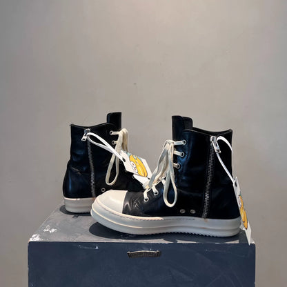 Rick Owens Mainline Calfskin Leather "Ramones" High-Top Sneakers