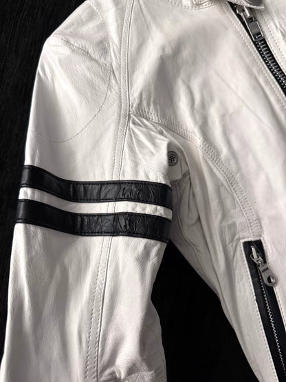 L.G.B. (Le Grand Bleu) White Leather Bat-Motif Moto Jacket