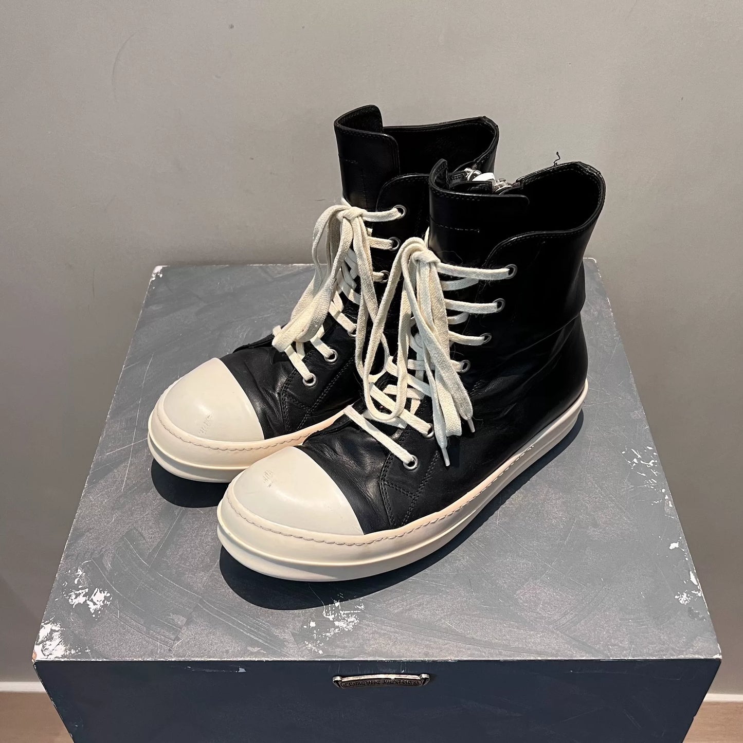 Rick Owens Mainline Calfskin Leather "Ramones" High-Top Sneakers