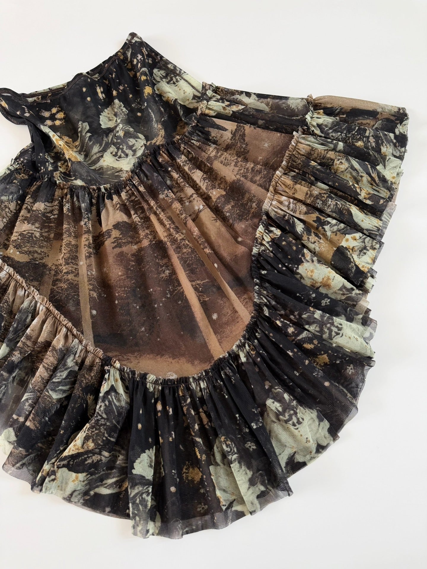 Vintage Jean Paul Gaultier Dark Floral Mesh Asymmetrical Skirt