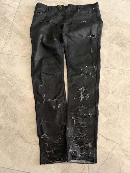 Dior Homme SS04 "Strip" Waxed Destroyed Denim Jeans