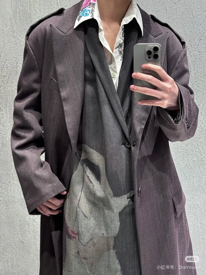 Yohji Yamamoto Pour Homme AW24 x Kie Einzelgänger Portrait Print Wool Coat