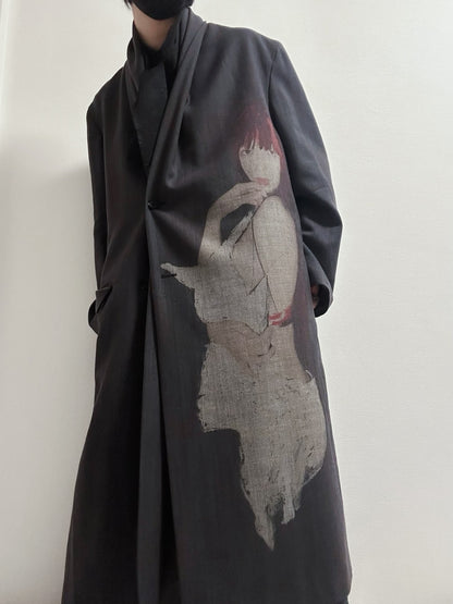 Yohji Yamamoto Pour Homme AW24 x Kie Einzelgänger Portrait Print Wool Coat