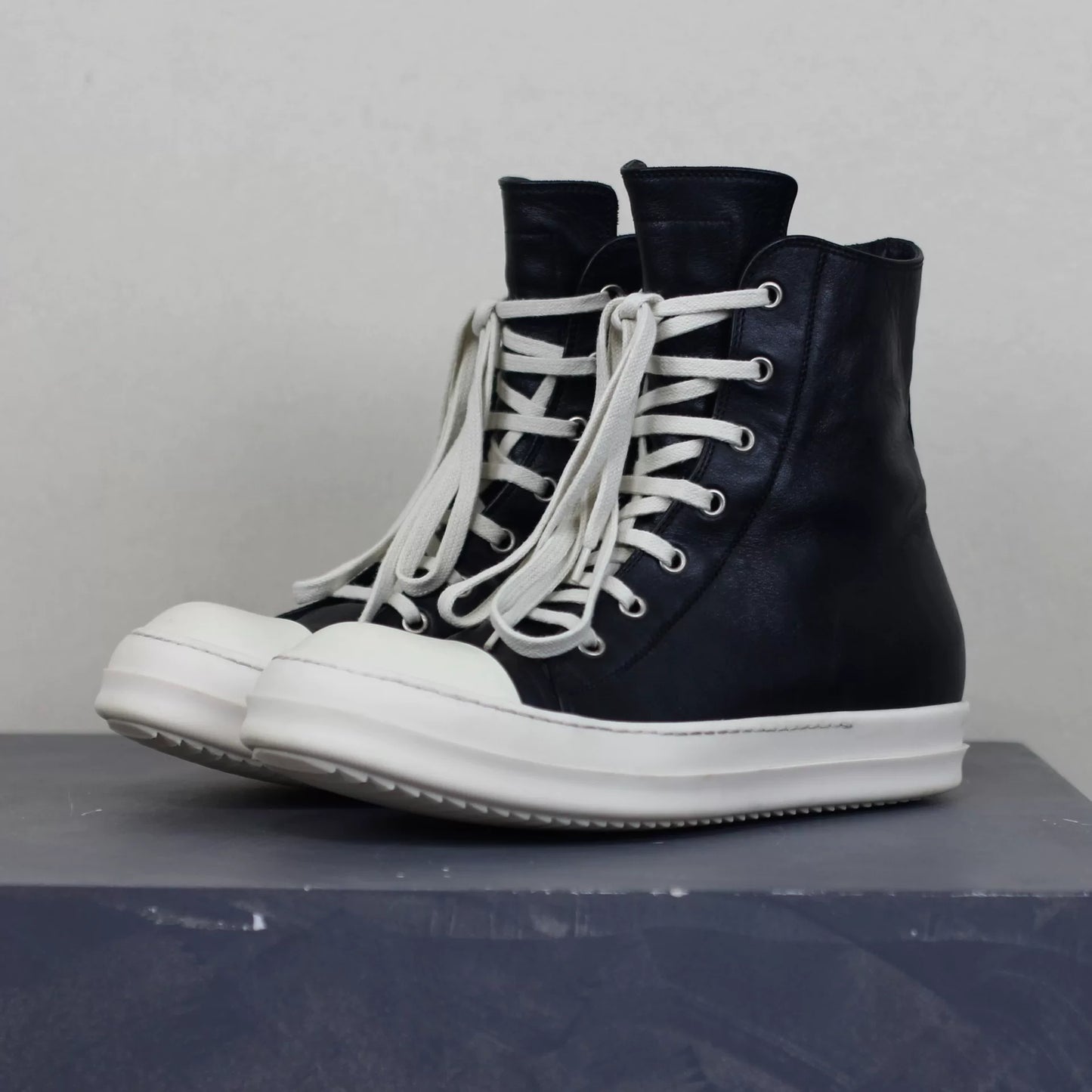 Rick Owens Mainline Calfskin Leather "Ramones" High-Top Sneakers