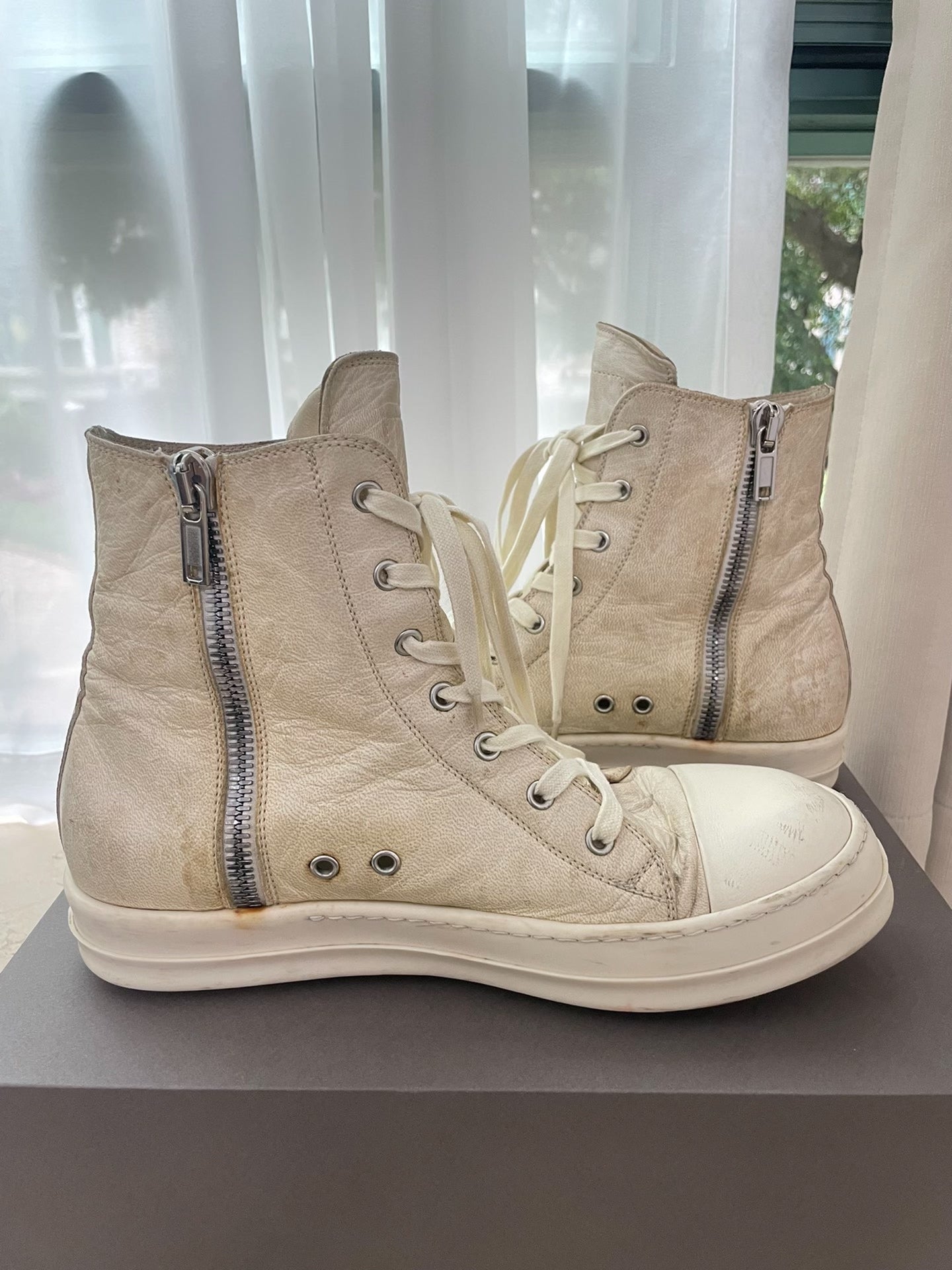 Rick Owens Mainline "Milk" Deer Leather Ramones High-Tops
