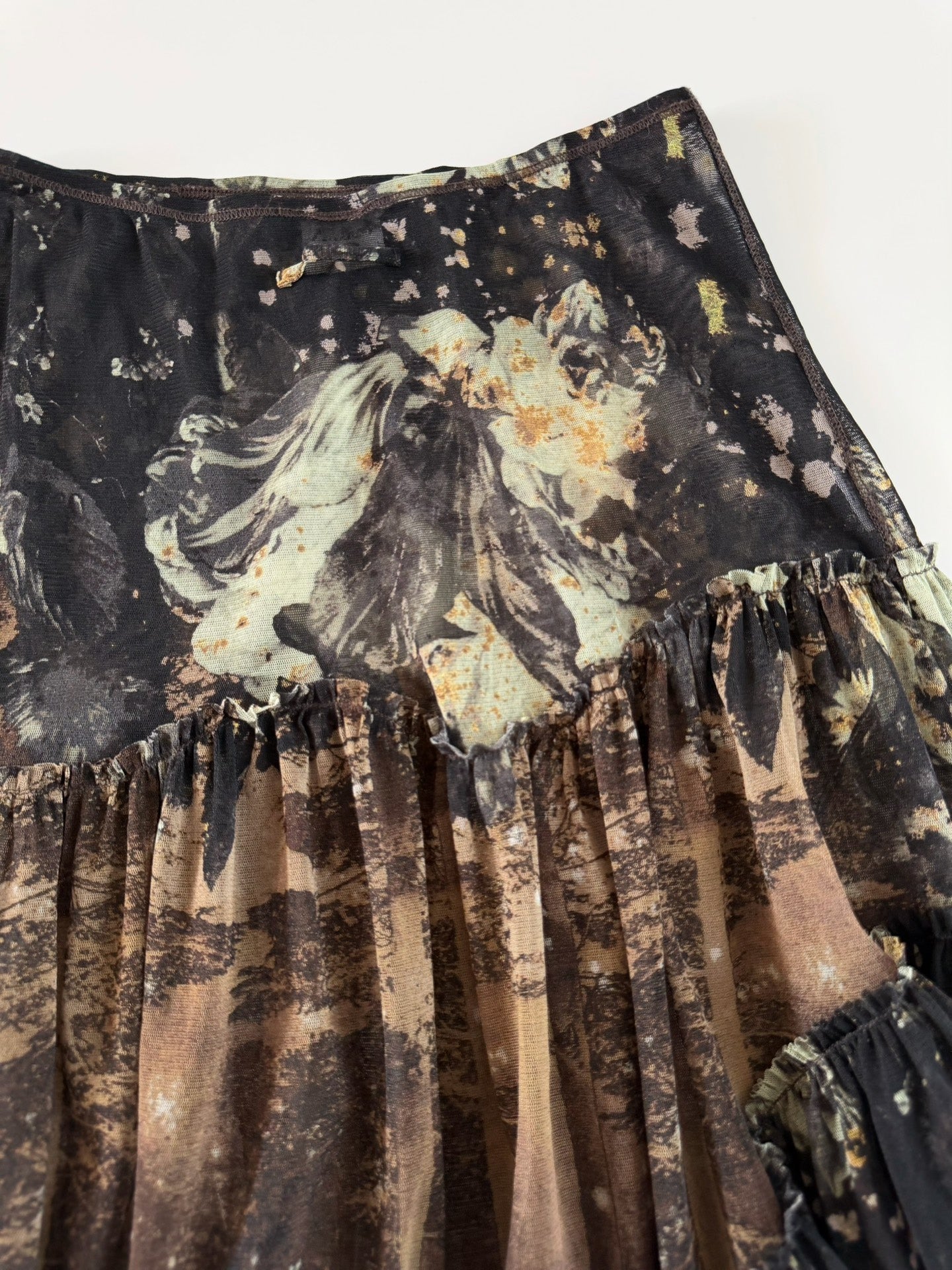 Vintage Jean Paul Gaultier Dark Floral Mesh Asymmetrical Skirt