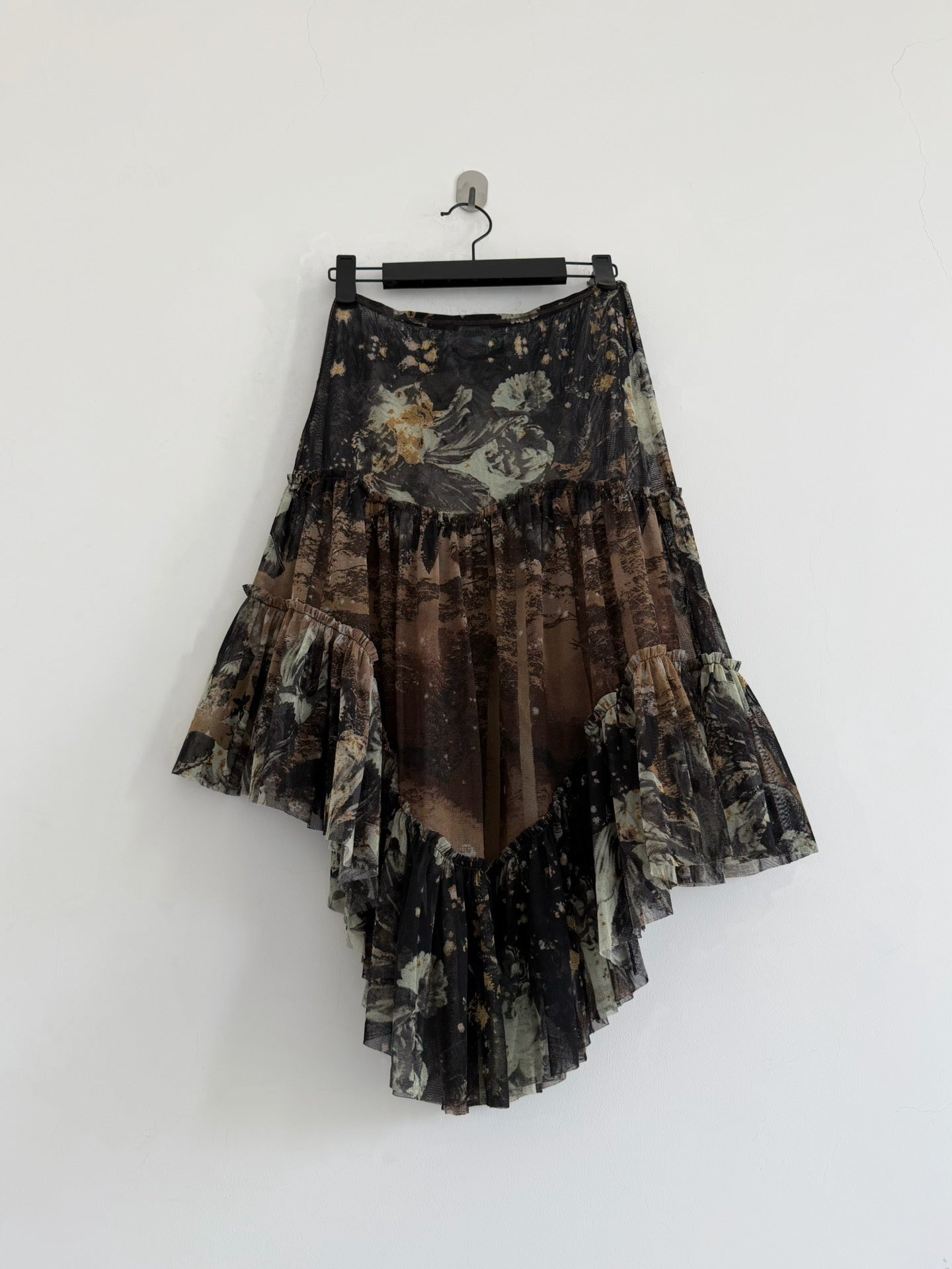 Vintage Jean Paul Gaultier Dark Floral Mesh Asymmetrical Skirt