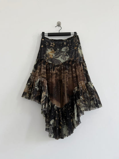 Vintage Jean Paul Gaultier Dark Floral Mesh Asymmetrical Skirt