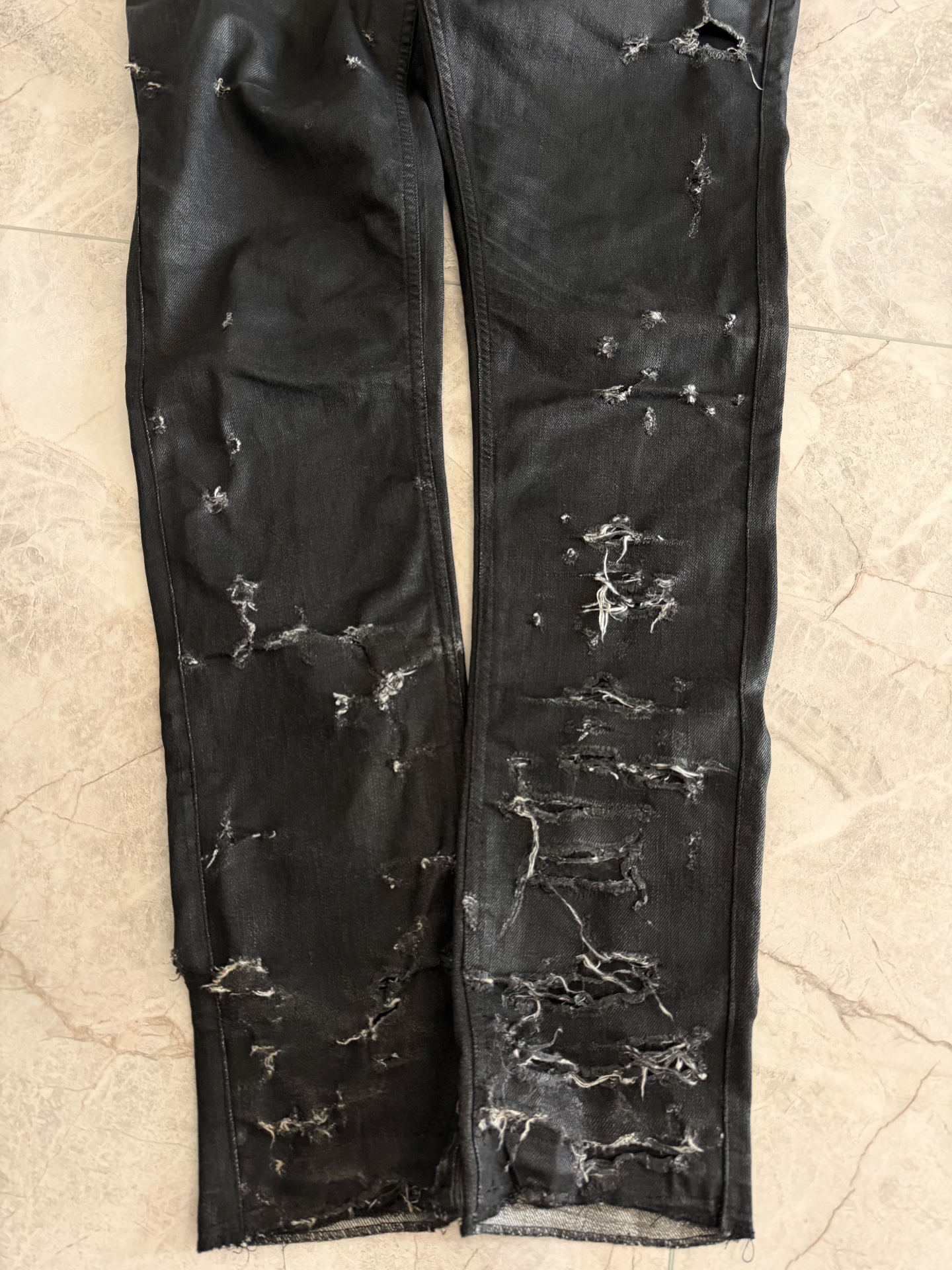 Dior Homme SS04 "Strip" Waxed Destroyed Denim Jeans