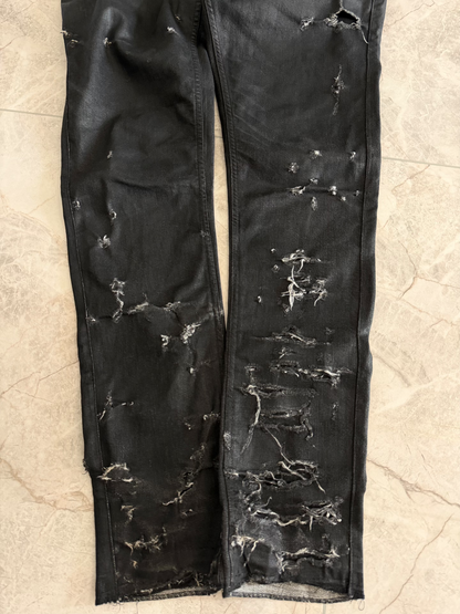 Dior Homme SS04 "Strip" Waxed Destroyed Denim Jeans
