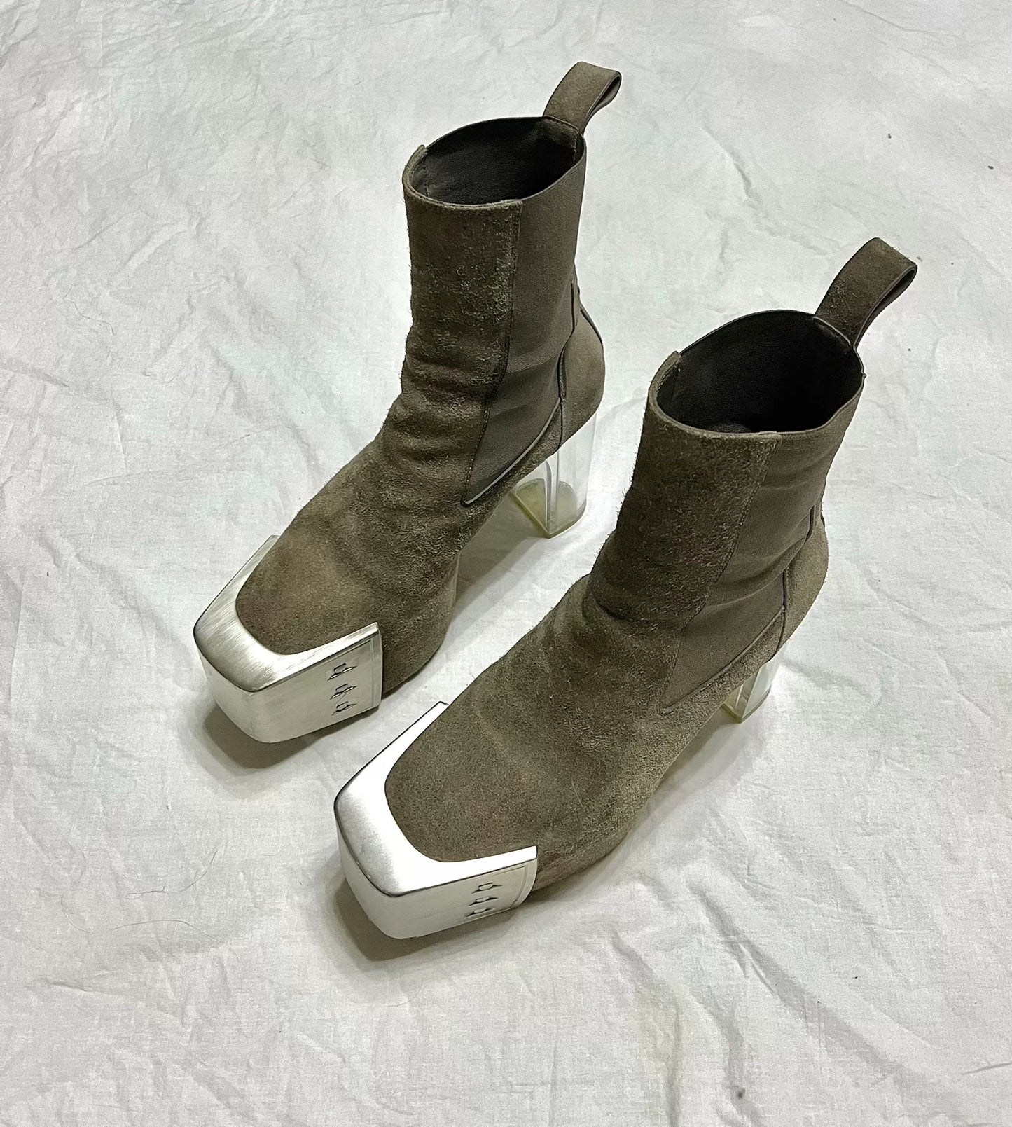 Rick Owens SS21 "Phlegethon" Brown Suede Metal-Toe Kiss Boots