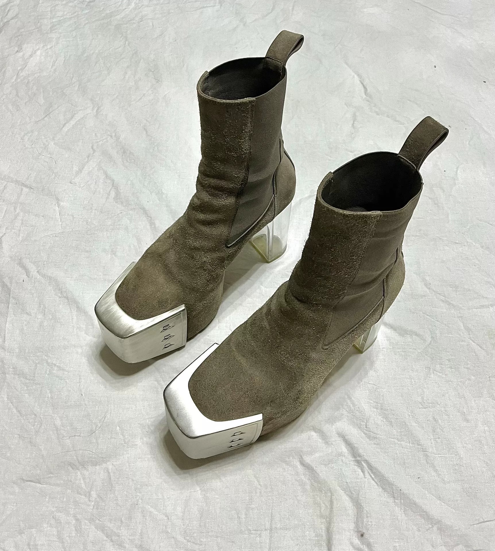 Rick Owens SS21 "Phlegethon" Brown Suede Metal-Toe Kiss Boots