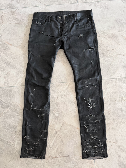 Dior Homme SS04 "Strip" Waxed Destroyed Denim Jeans