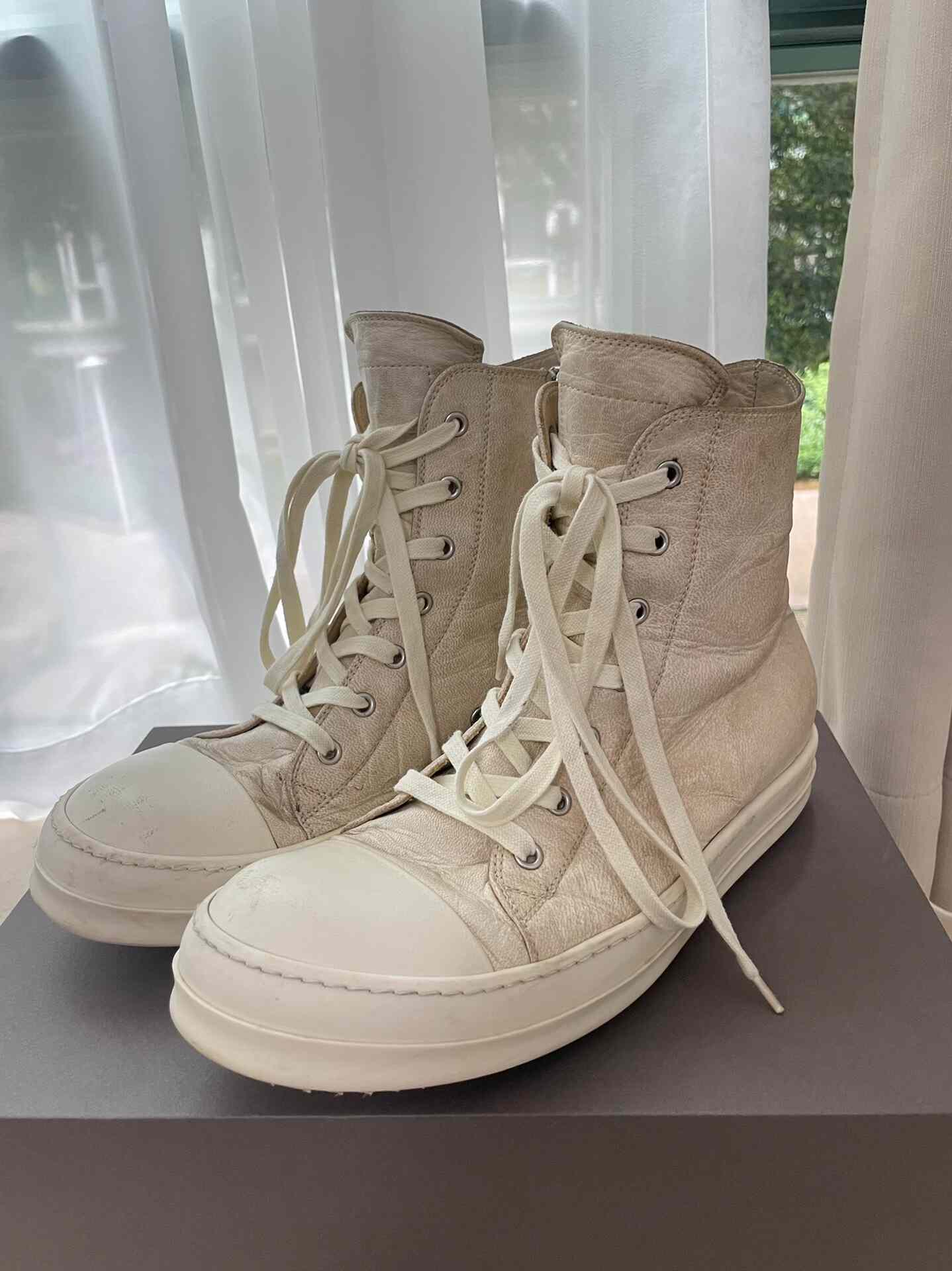 Rick Owens Mainline "Milk" Deer Leather Ramones High-Tops