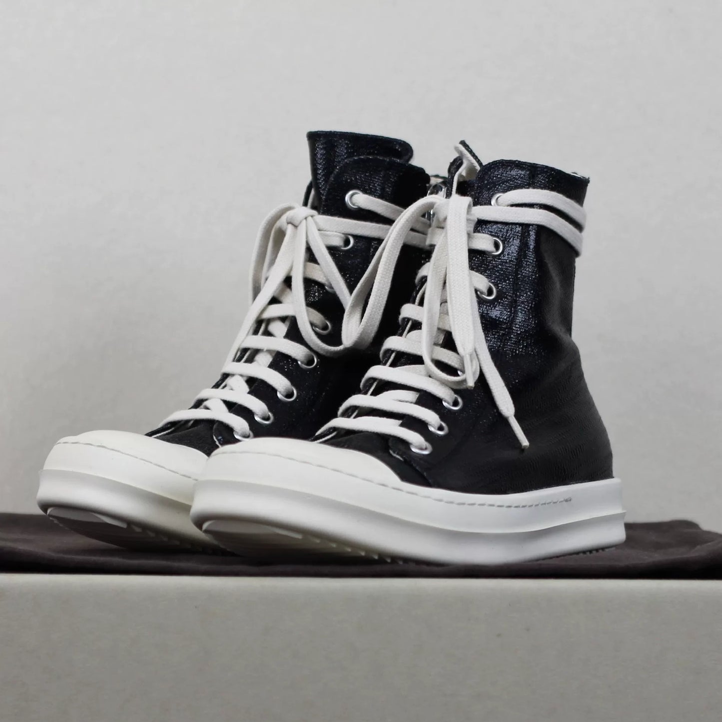 Rick Owens DRKSHDW Waxed Canvas "Ramones" High-Top Sneakers