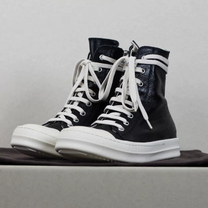 Rick Owens DRKSHDW Waxed Canvas "Ramones" High-Top Sneakers