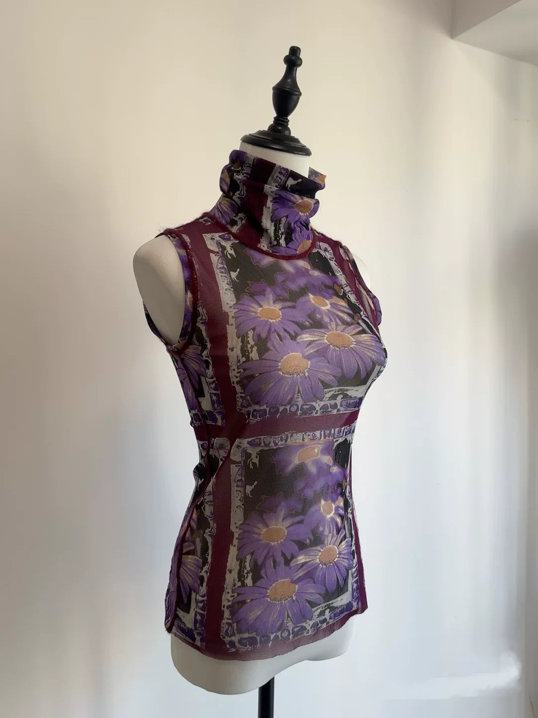 Vintage Jean Paul Gaultier FEMME Purple Daisy Mesh Sleeveless Top