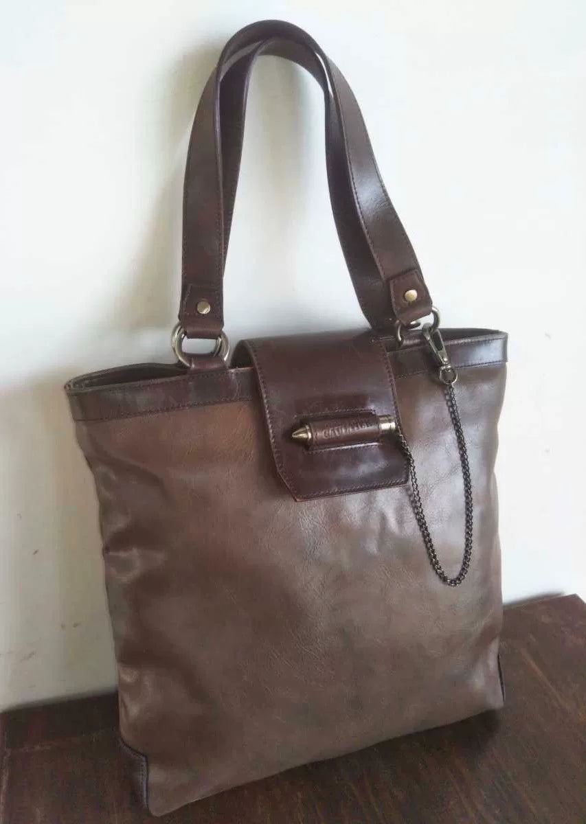 Vintage Jean Paul Gaultier "Bullet" Clasp Leather Tote