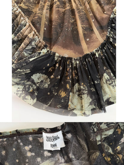 Vintage Jean Paul Gaultier Dark Floral Mesh Asymmetrical Skirt