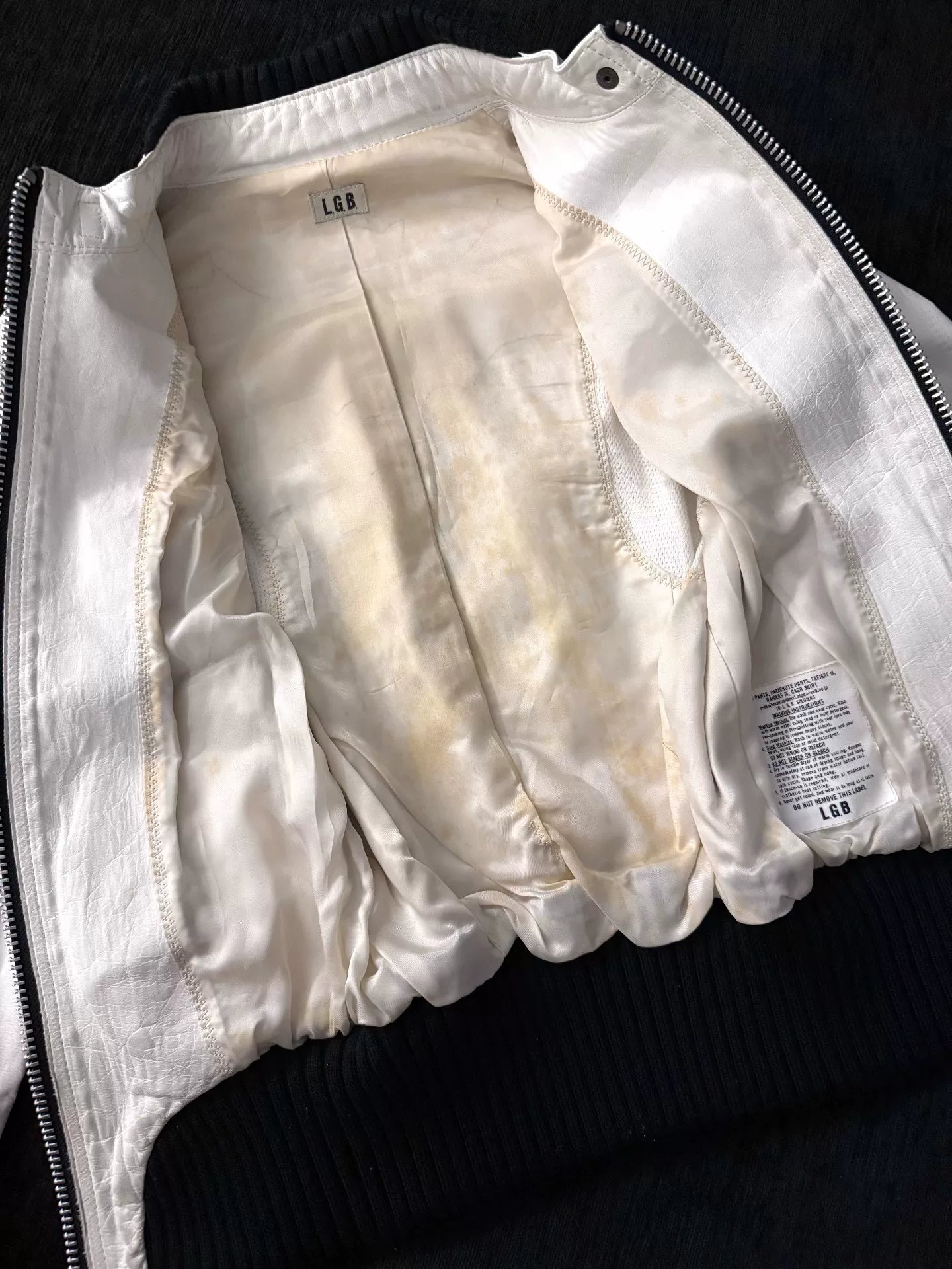 L.G.B. (Le Grand Bleu) White Leather Bat-Motif Moto Jacket