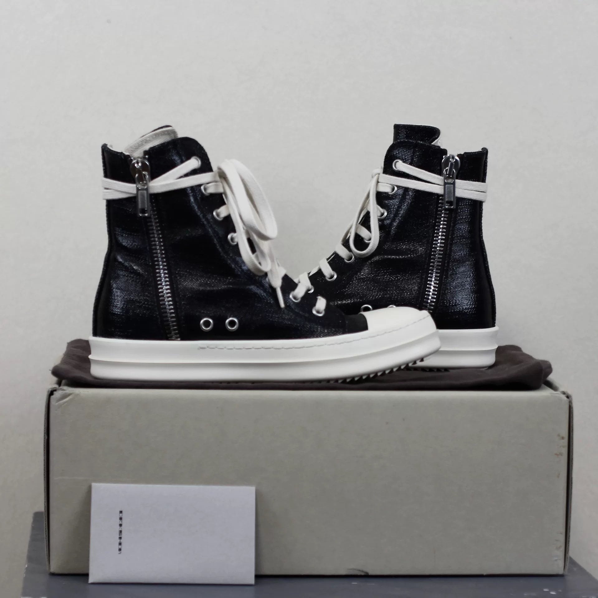 Rick Owens DRKSHDW Waxed Canvas "Ramones" High-Top Sneakers