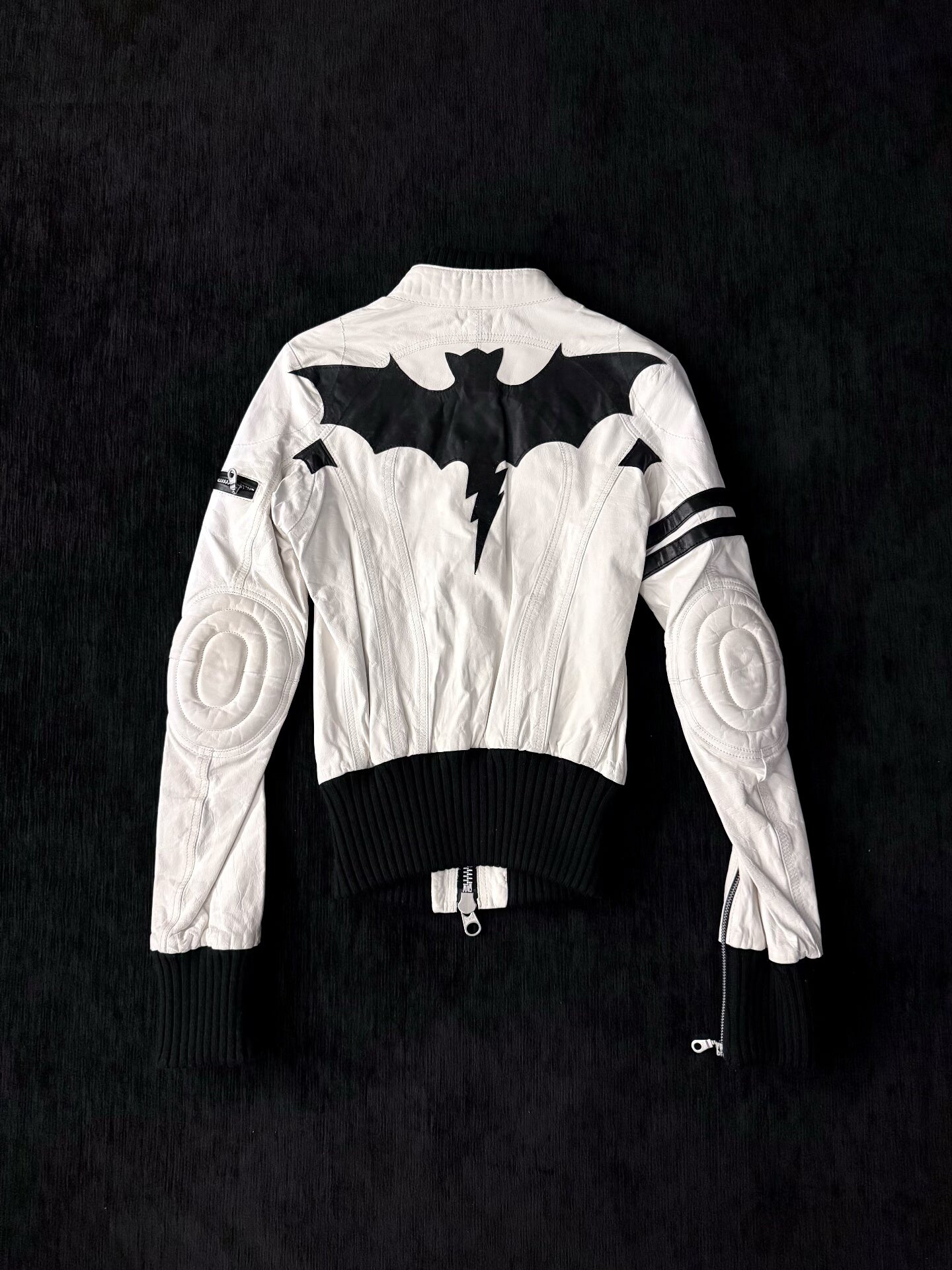 L.G.B. (Le Grand Bleu) White Leather Bat-Motif Moto Jacket