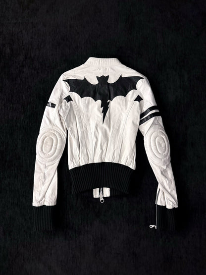 L.G.B. (Le Grand Bleu) White Leather Bat-Motif Moto Jacket