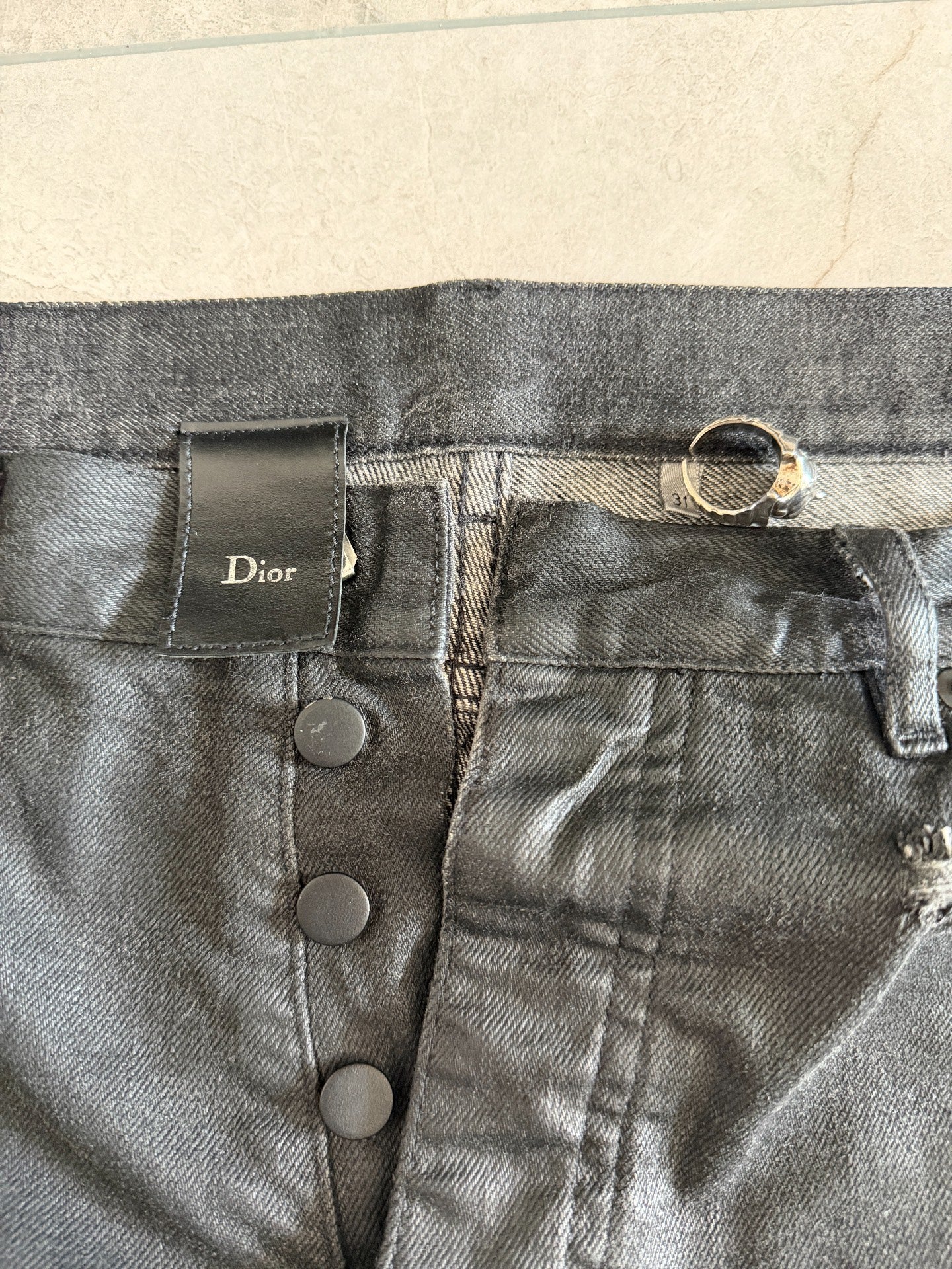 Dior Homme SS04 "Strip" Waxed Destroyed Denim Jeans
