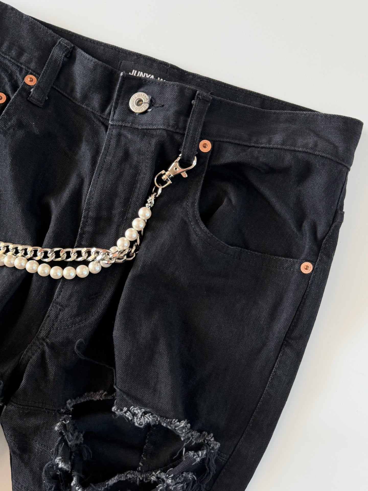Junya Watanabe SS23 Pearl Chain Distressed Denim Jeans