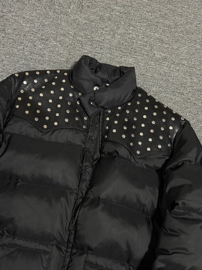 Saint Laurent FW14 Studded Leather-Yoke Puffer Jacket