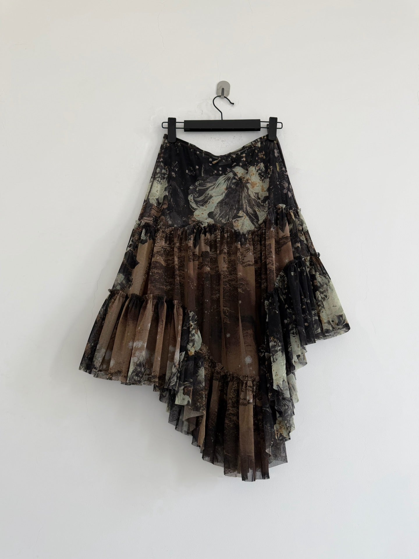 Vintage Jean Paul Gaultier Dark Floral Mesh Asymmetrical Skirt