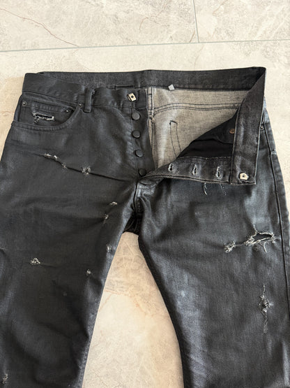 Dior Homme SS04 "Strip" Waxed Destroyed Denim Jeans