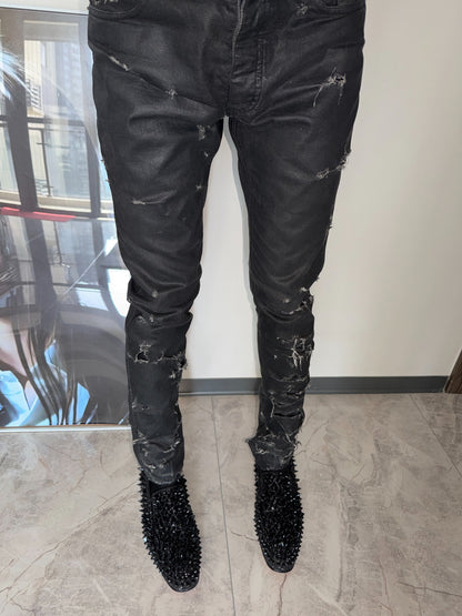 Dior Homme SS04 "Strip" Waxed Destroyed Denim Jeans