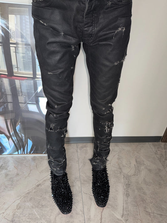 Dior Homme SS04 "Strip" Waxed Destroyed Denim Jeans