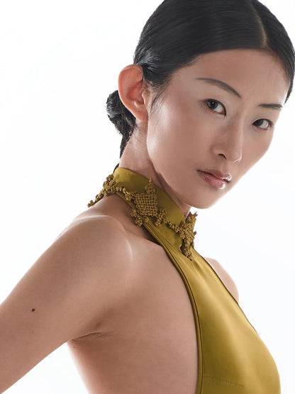 JIFF CONTOUR "Golden Jade" Hand-Knotted Xiuyan Jade Adjustable Necklace
