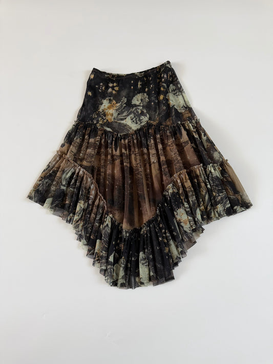 Vintage Jean Paul Gaultier Dark Floral Mesh Asymmetrical Skirt