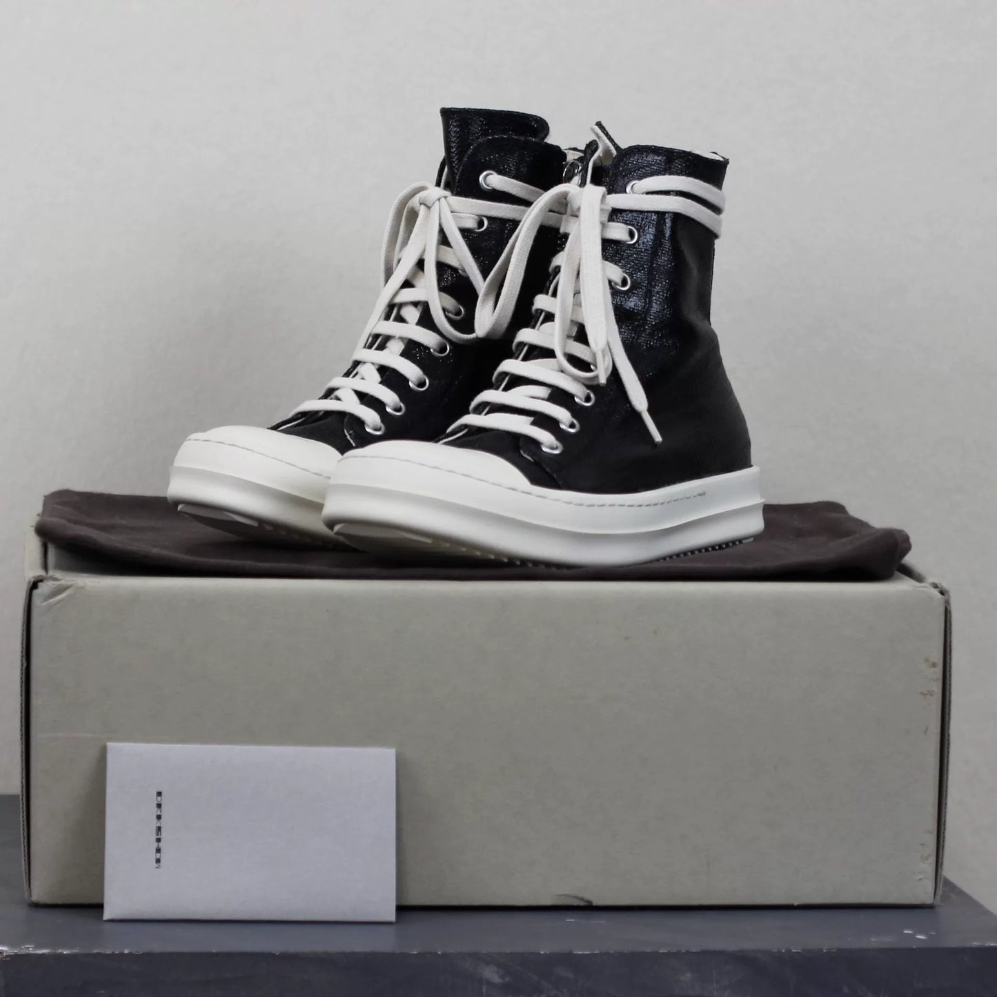 Rick Owens DRKSHDW Waxed Canvas "Ramones" High-Top Sneakers