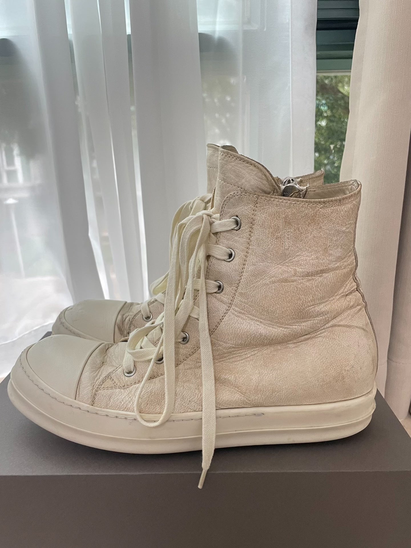 Rick Owens Mainline "Milk" Deer Leather Ramones High-Tops