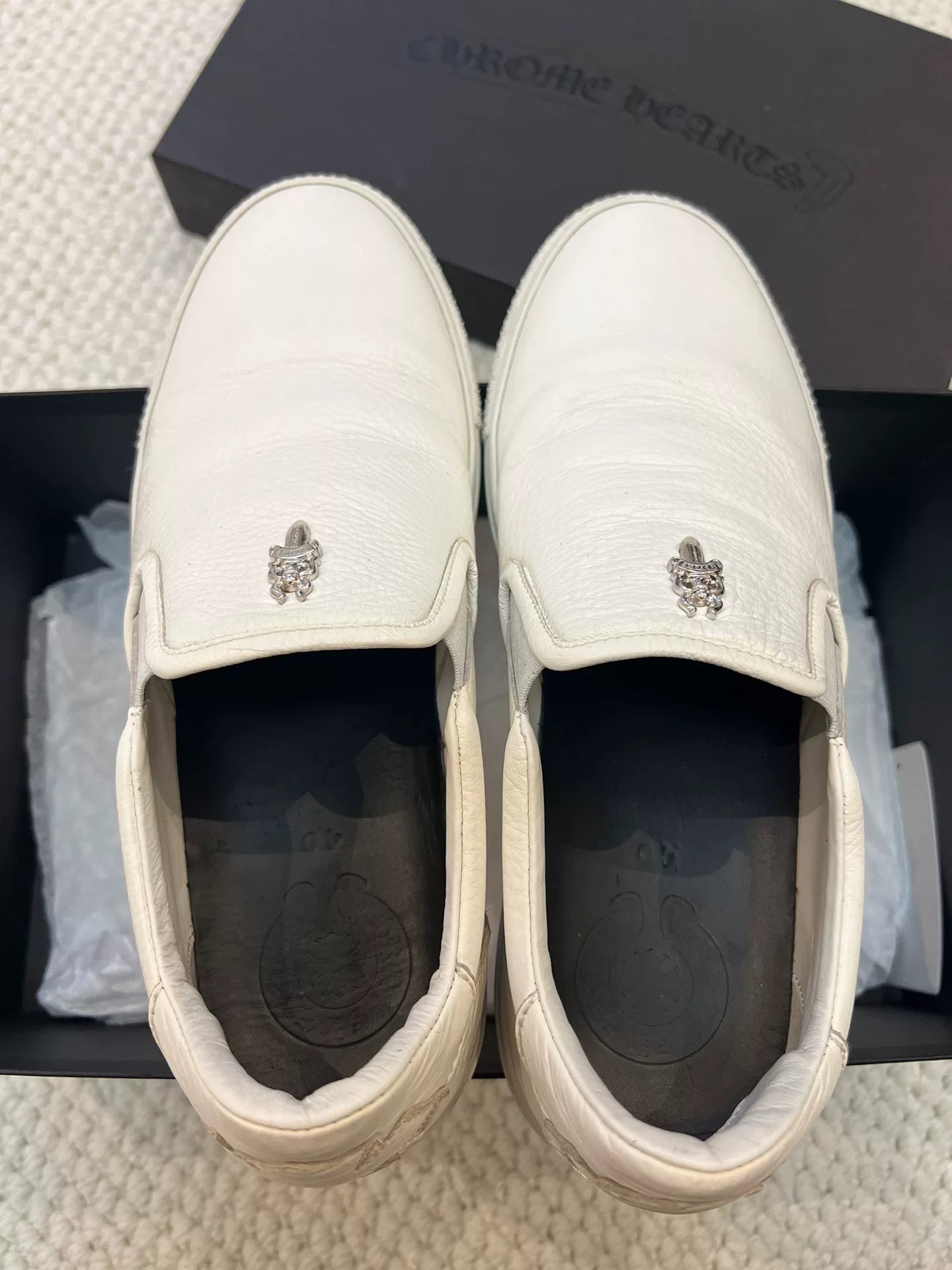 Chrome Hearts Leather Putch Dagger Slip-on Snwaker White
