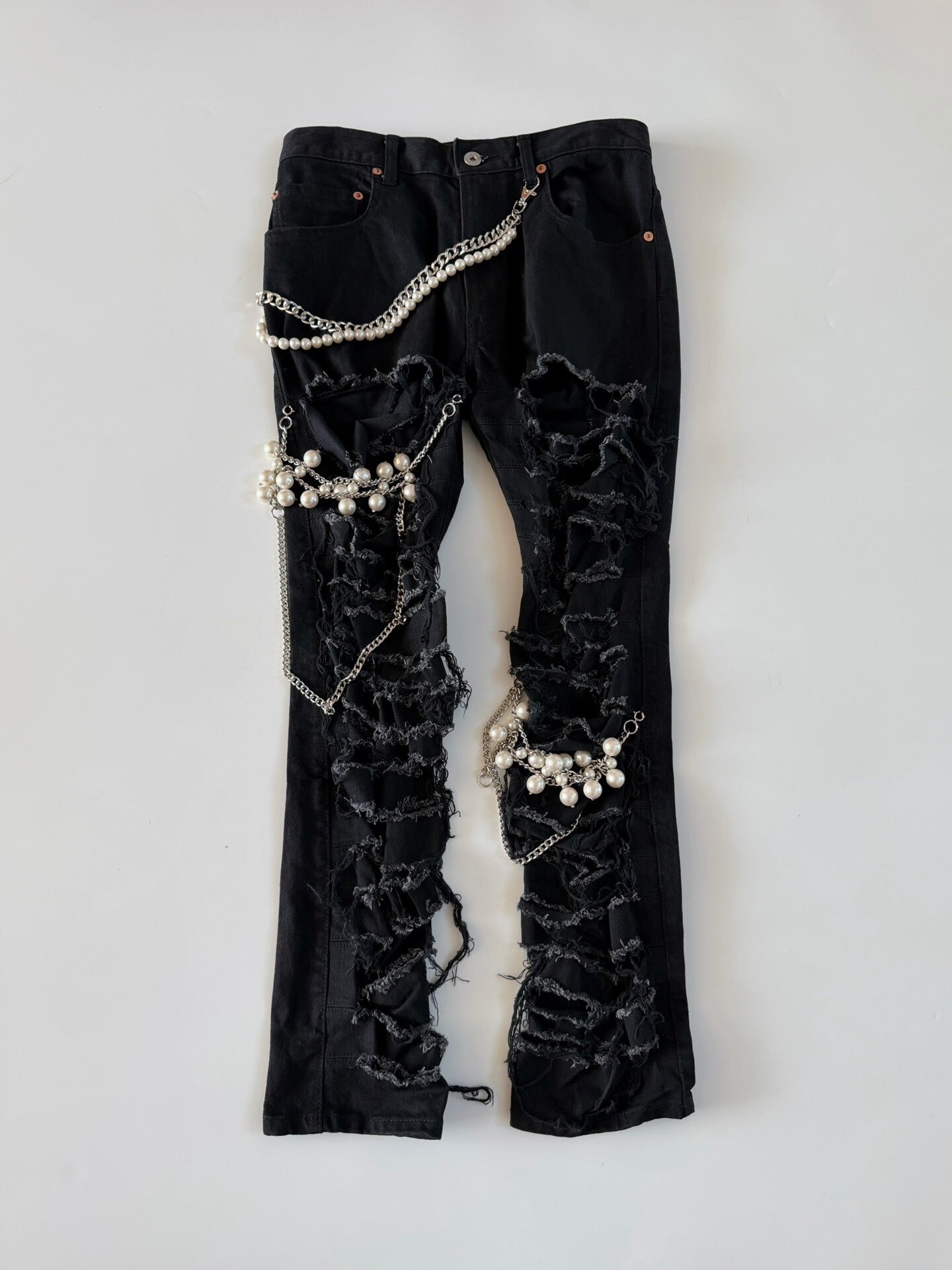 Junya Watanabe SS23 Pearl Chain Distressed Denim Jeans