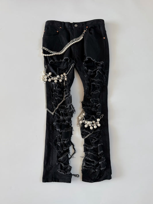 Junya Watanabe SS23 Pearl Chain Distressed Denim Jeans